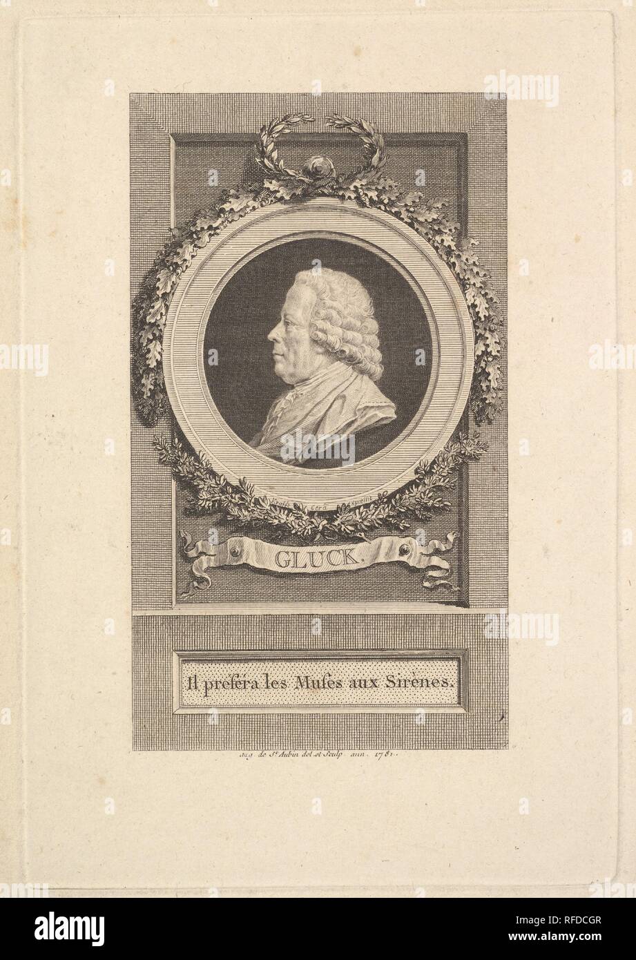 Portrait de Gluck. Artiste : Augustin de Saint-Aubin (français, Paris 1736-1807 Paris). Fiche Technique : Dimensions : 9 1/16 × 6 1/8 in. (23 × 15,6 cm) Plaque : 7 1/4 × 4 15/16 in. (18,4 × 12,6 cm). Date : 1781. Musée : Metropolitan Museum of Art, New York, USA. Banque D'Images