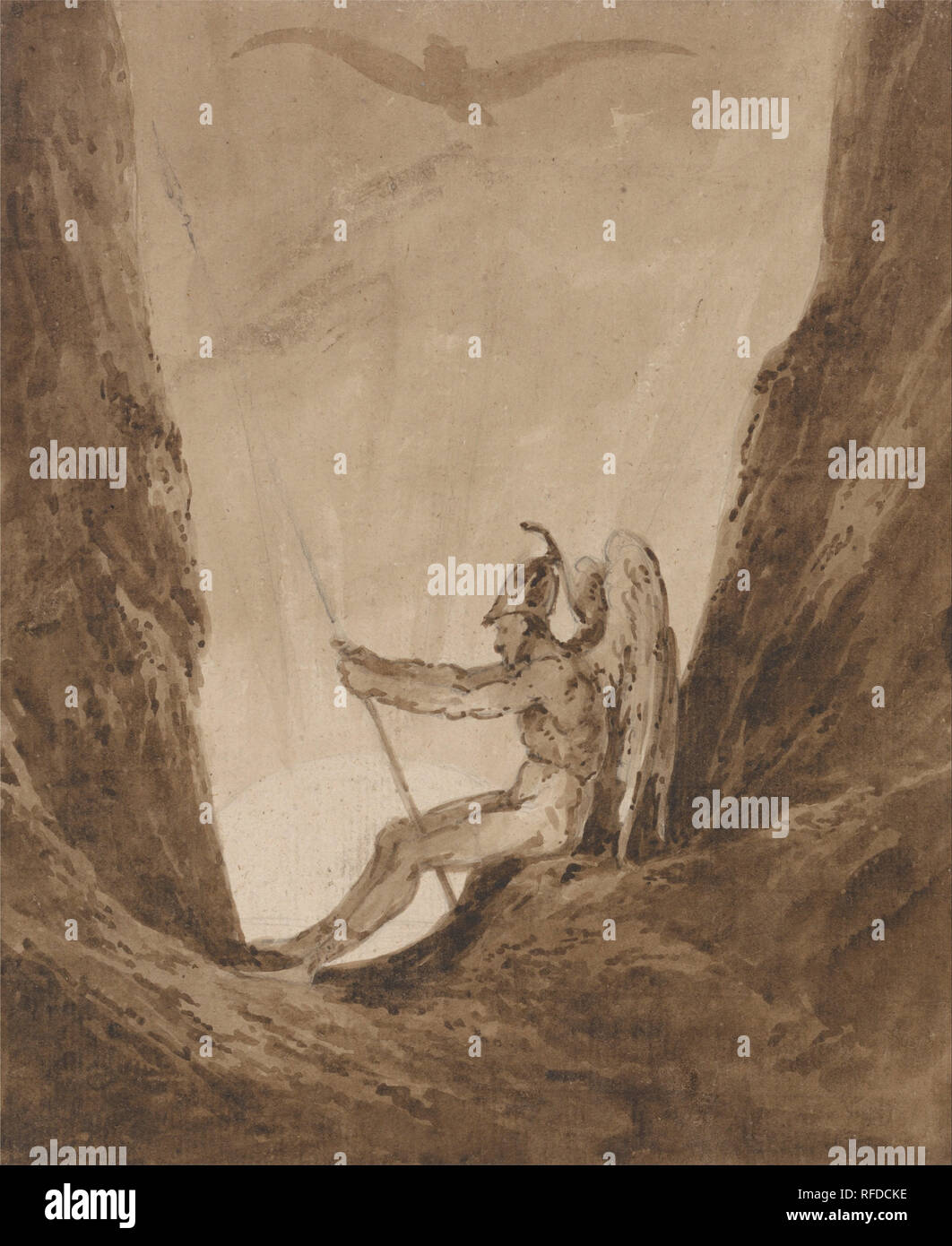 L'Archange Gabriel en attente de nuit. Date/Période : Ca. 1799. Genre sujet. Aquarelle et lavis sur graphite sur modérément épaisse, modérément texturée, beige, papier vergé. Hauteur : 306 mm (12.04 in) ; Largeur : 251 mm (9,88 in). Auteur : Thomas Girtin. Banque D'Images L'Archange Gabriel en attente de nuit. Date/Période : Ca. 1799. Genre sujet. Aquarelle et lavis sur graphite sur modérément épaisse, modérément texturée, beige, papier vergé. Hauteur : 306 mm (12.04 in) ; Largeur : 251 mm (9,88 in). Auteur : Thomas Girtin. Banque D'Images