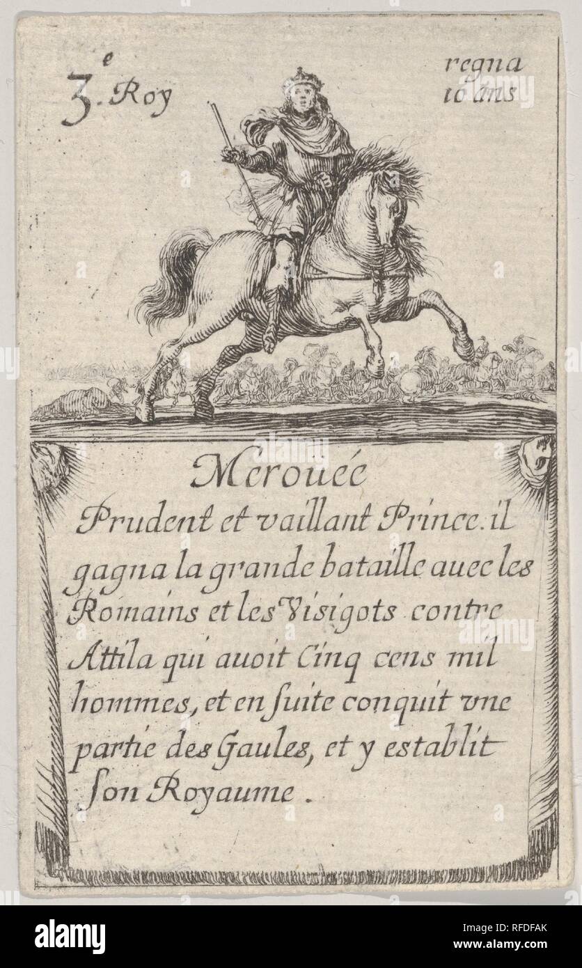 Meroüée / Prudent et vaillant..., de 'Jeu des rois de France' (jeu des rois de France). Artiste : Stefano della Bella (Florence, Italie Florence 1610-1664). Fiche Technique : Dimensions : 3 x 2 7/16 3/16 in. (8,8 x 5,5 cm). Series/portefeuille : 'Jeu des rois de France' (jeu des rois de France). Date : 1644. Musée : Metropolitan Museum of Art, New York, USA. Banque D'Images