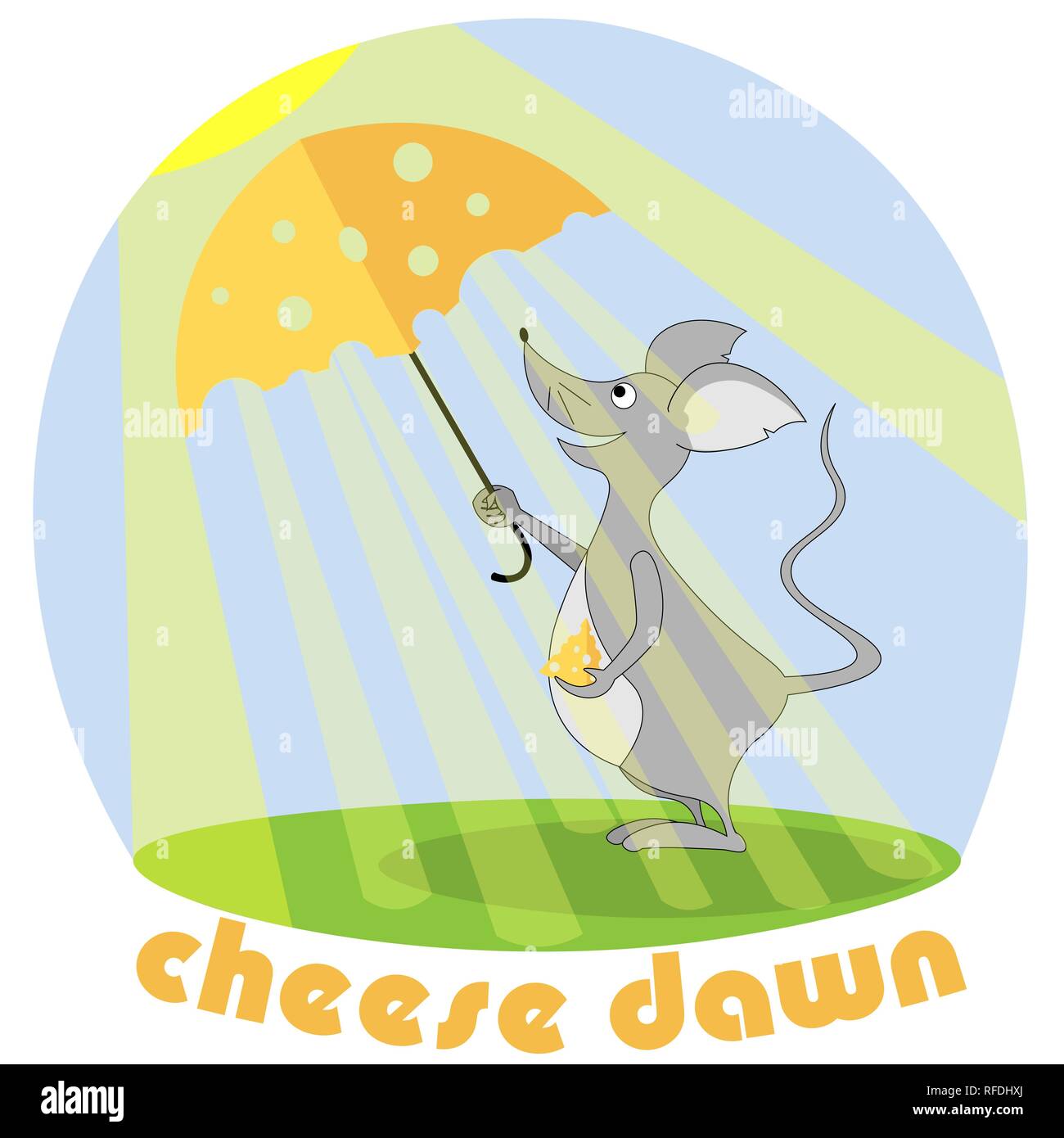 Souris avec une tranche de fromage et un parapluie à partir de la conception de l'enfant soleil Illustration de Vecteur