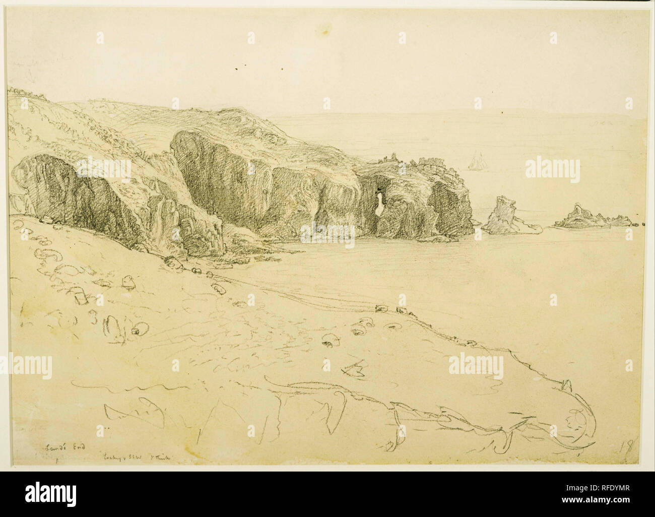 Point de Pelé, Land's End. Date/période : 1857. Œuvres sur papier. Crayon sur papier. Hauteur : 11 mm (0.43 in) ; largeur : 15,13 mm (0,59 in). Auteur : Samuel Palmer. Banque D'Images