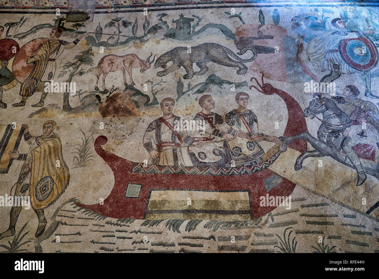 Mosaïques de la Villa Romana del Casale (Villa Romaine) à Piazza Armerina Sicile Italie Banque D'Images