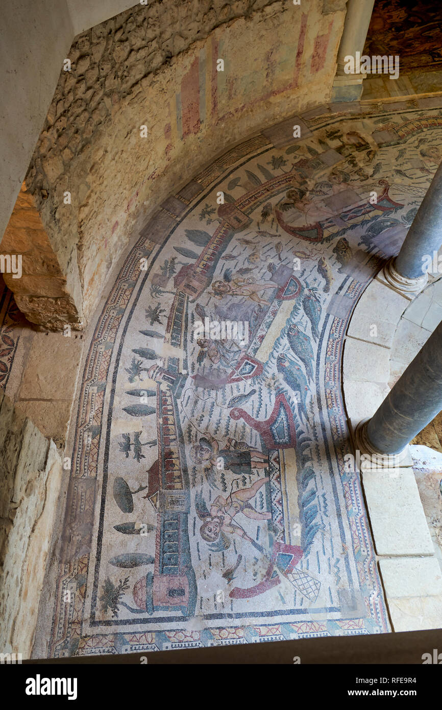 Mosaïques de la Villa Romana del Casale (Villa Romaine) à Piazza Armerina Sicile Italie Banque D'Images