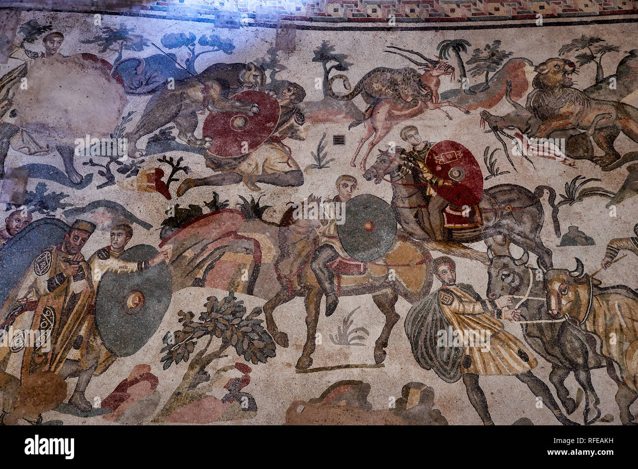 Mosaïques de la Villa Romana del Casale (Villa Romaine) à Piazza Armerina Sicile Italie Banque D'Images