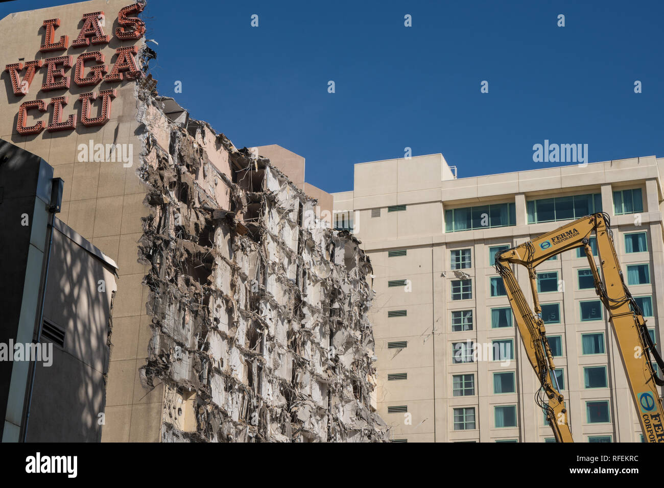 Las Vegas, Nevada - le 13 octobre 2017 : Le Las Vegas Club, un hôtel classique et casino sur Fremont diriger au centre-ville de Las Vegas, est démoli pour faire roo Banque D'Images