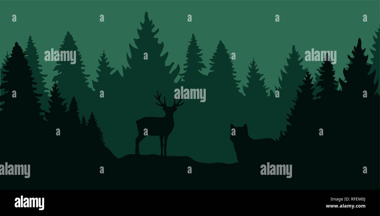 Wolf est à regarder les cerfs dans la forêt par nuit vector illustration EPS10 Illustration de Vecteur