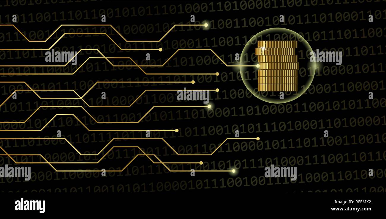 La devise numérique code binaire avec des pièces d'or illustration vecteur EPS10 Illustration de Vecteur