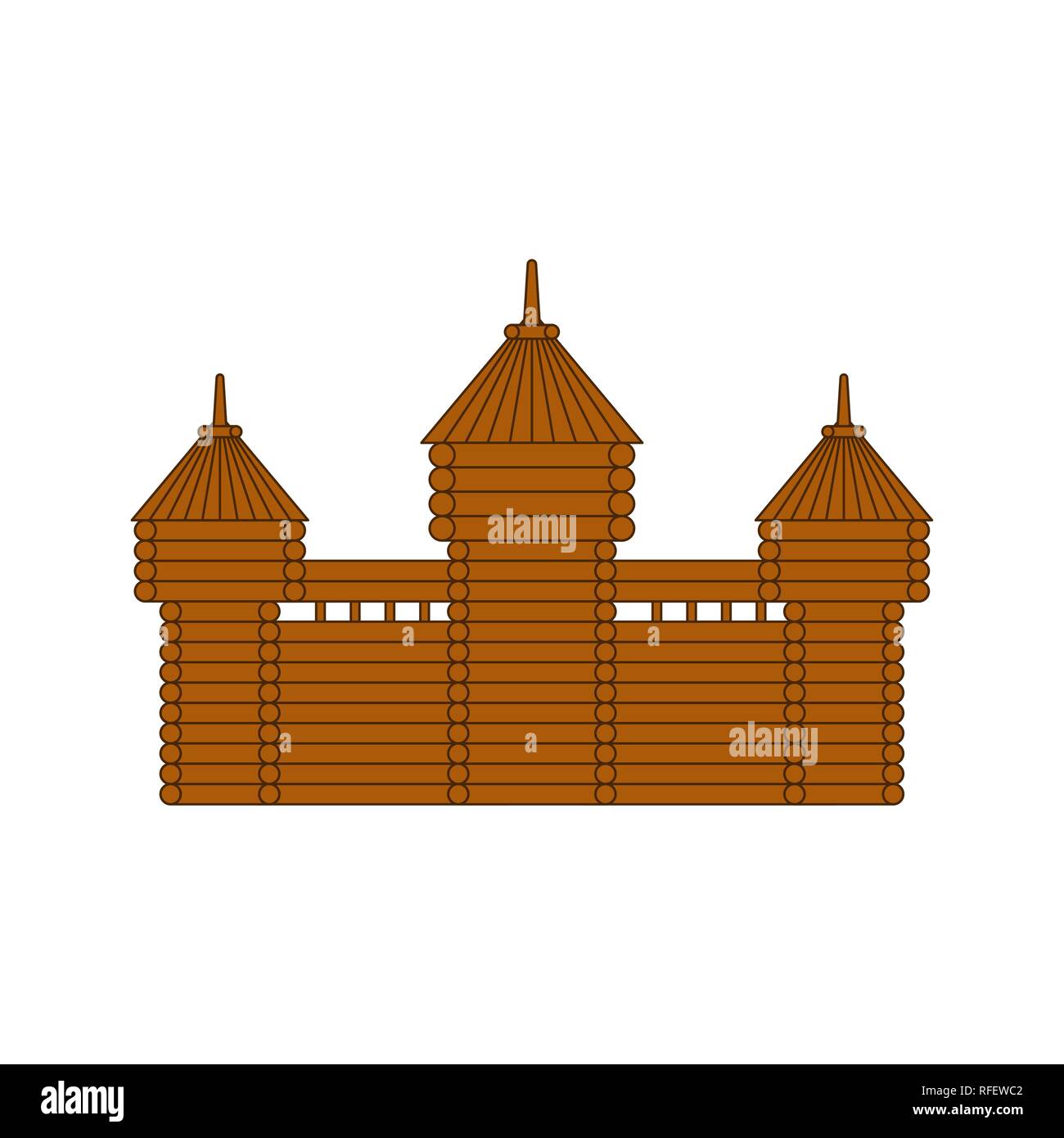 Forteresse en bois à colombages. Tour du château. L'avant-poste ancien Illustration de Vecteur