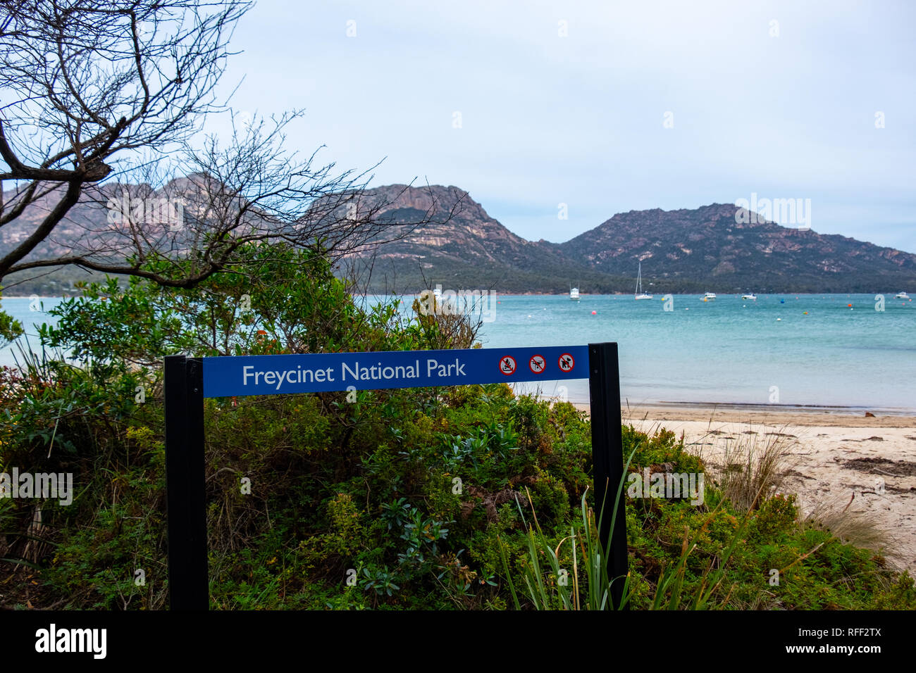 Signes en parc national de Freycinet, Tasmanie, Australie Banque D'Images