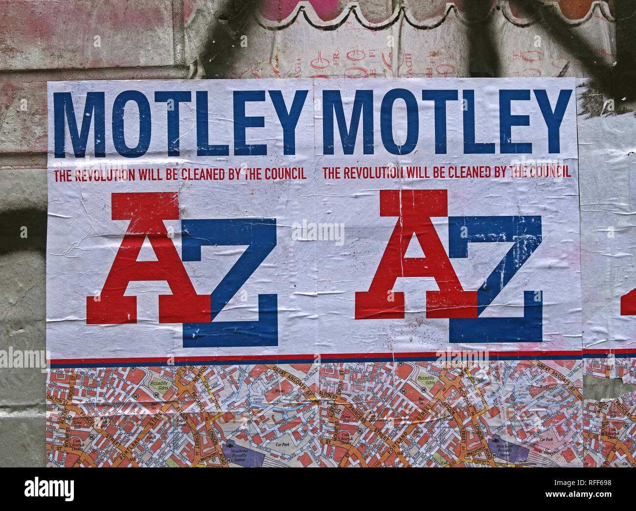 La Révolution ne sera pas nettoyé par le Conseil, Motley AtoZ, AZ'art de la rue, quartier Nord de Manchester, au nord ouest de l'Angleterre, Royaume-Uni Banque D'Images