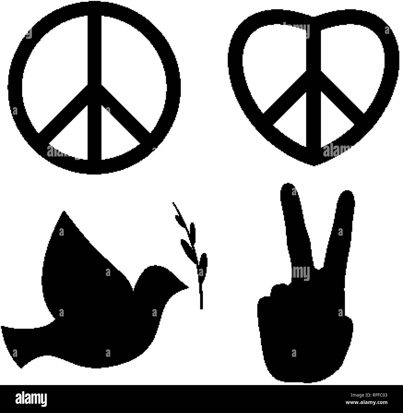 Les signes de paix : dove, part v, le désarmement nucléaire et le cœur de l'amour Illustration de Vecteur Les signes de paix : dove, part v, le désarmement nucléaire et le cœur de l'amour Illustration de Vecteur