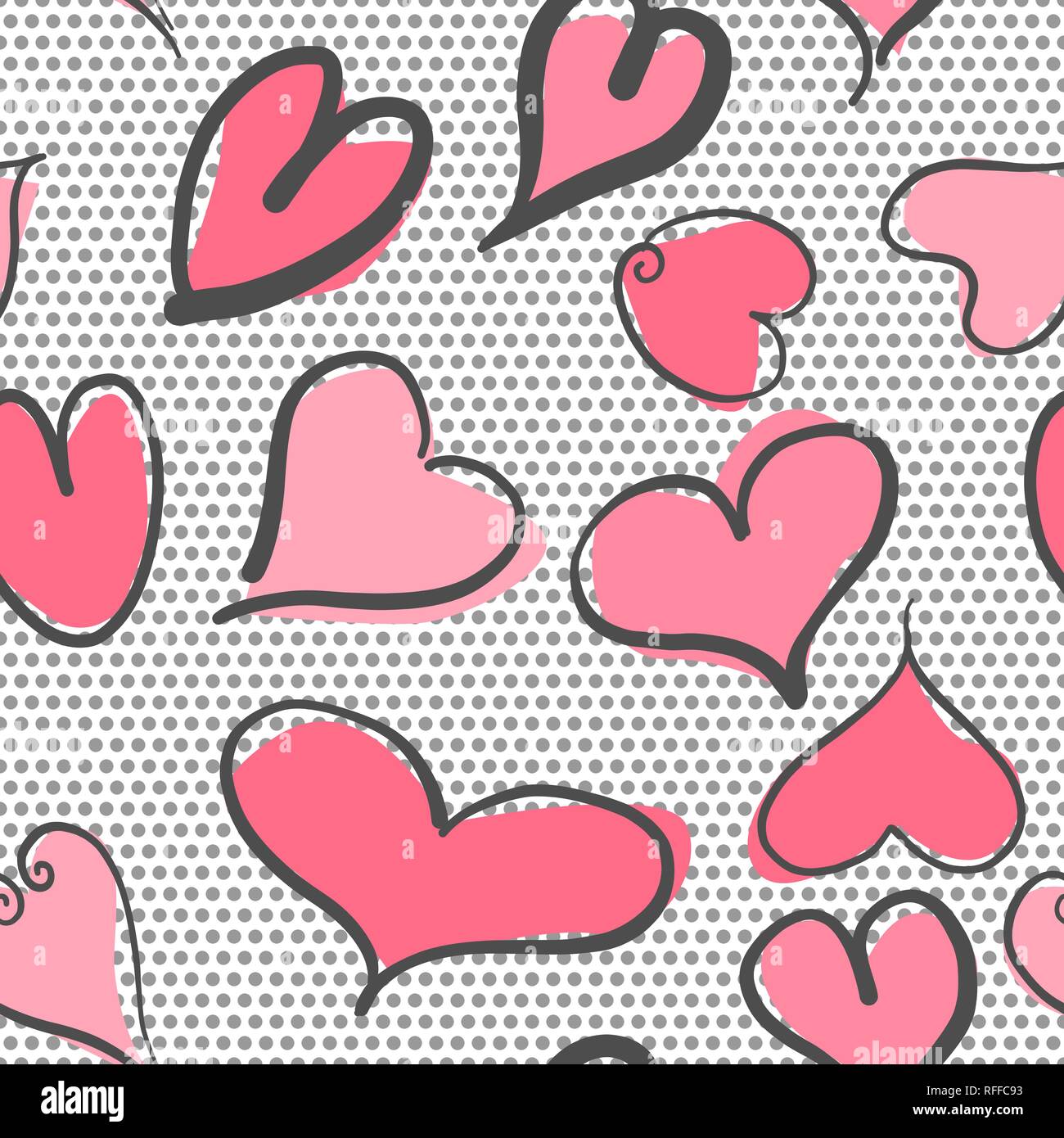 Résumé motif transparent avec des coeurs et pois blancs fond. Valentine hearts avec tirage à la main. Vector illustration Illustration de Vecteur