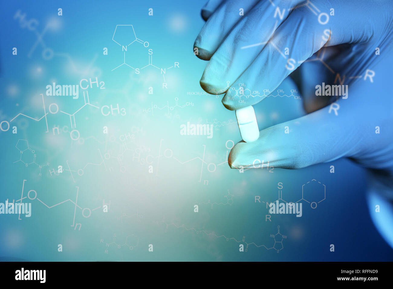 La biomédecine Biochimie bleu fond concept formules de polyéthylèneglycol Banque D'Images
