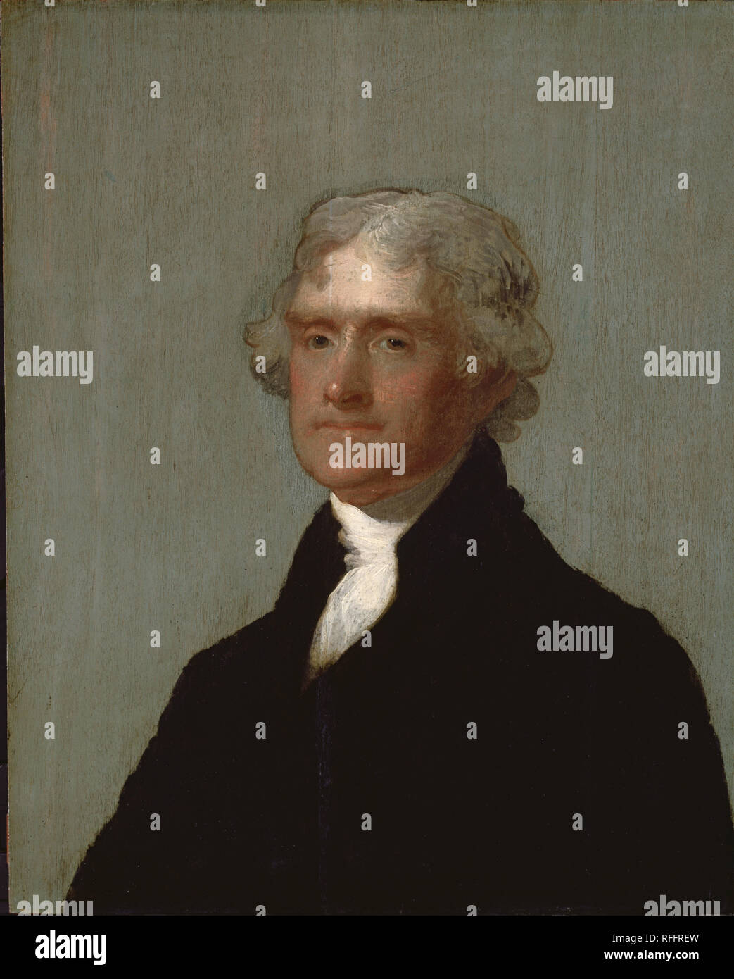 Thomas Jefferson. Date/Période : 1805/1821. Huile sur panneau d'acajou. La peinture. Hauteur : 664 mm (26.14 in) ; Largeur : 533 mm (20.98 in). Auteur : GILBERT STUART. Banque D'Images