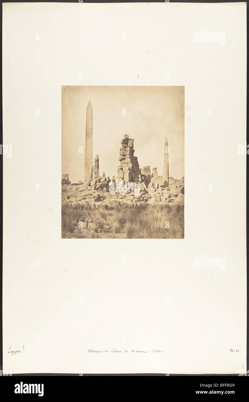 Obélisques du Palais de Karnac (Thèbes). Artist : Maxime Du Camp (Français, 1822-1894). Image : 7 Dimensions : 11/16 × 6 5/8 in. (19,5 × 16,8 cm) Mont : 12 × 18 5/16 11/16 in. (31,2 × 47,5 cm). Date : 1849-1850. Musée : Metropolitan Museum of Art, New York, USA. Banque D'Images