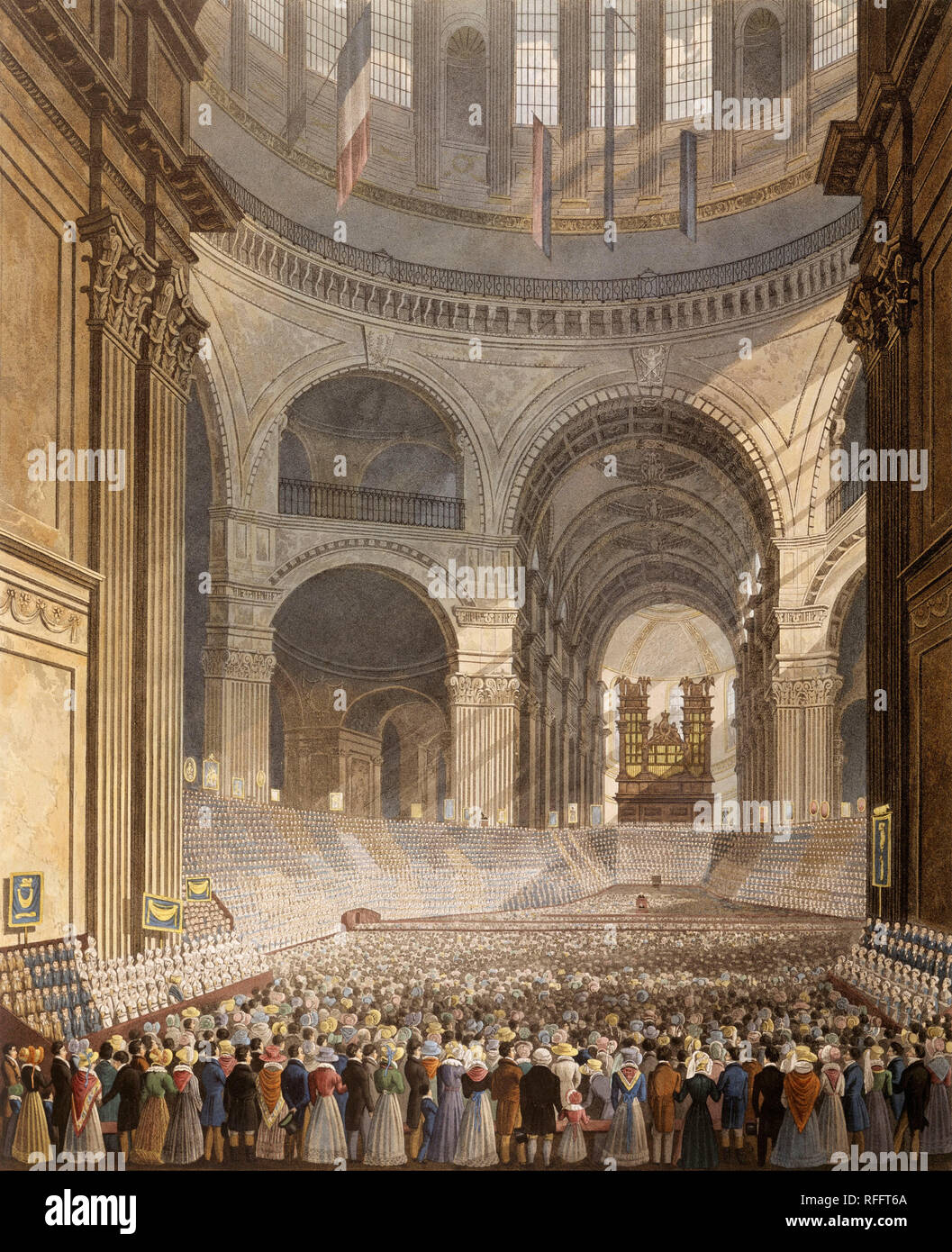 Aquarelle - L'anniversaire de l'organisme de bienfaisance d'enfants dans la Cathédrale de St Paul. Date/période : 1826. Peintures, estampes et dessins. Papier ; encre ; aquarelle. Auteur : Robert Havell. Banque D'Images