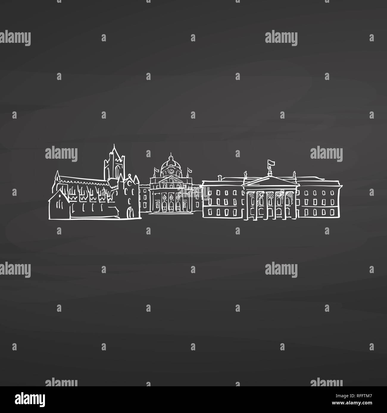 Irlande Dublin signes sur tableau noir. Craie numérique vecteur dessiné esquisse sur tableau noir. Capitales européennes destinations. Illustration de Vecteur