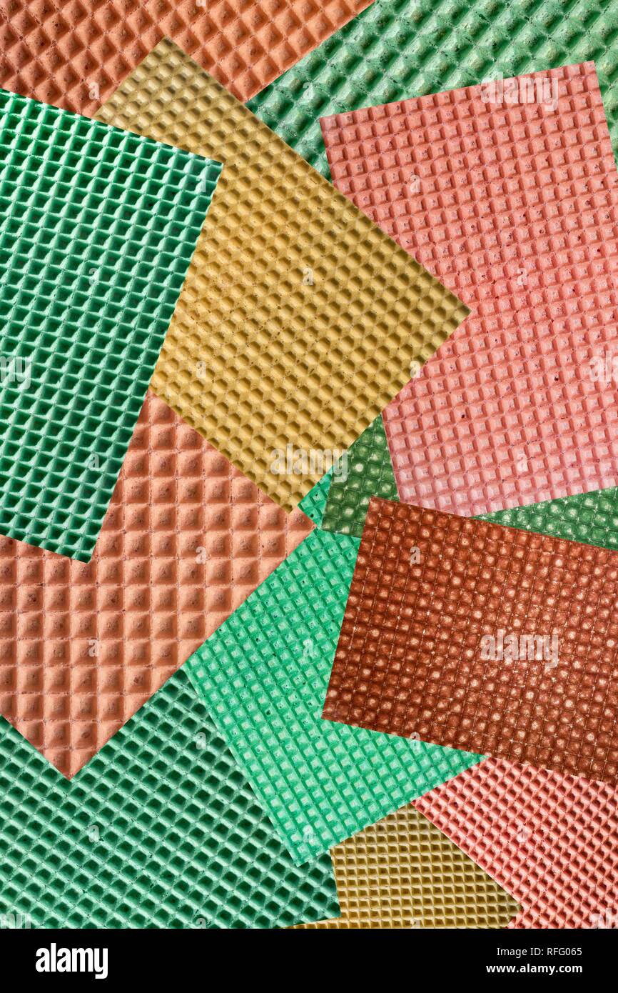 Collage abstrait des images couleur d'aliments gaufres Banque D'Images