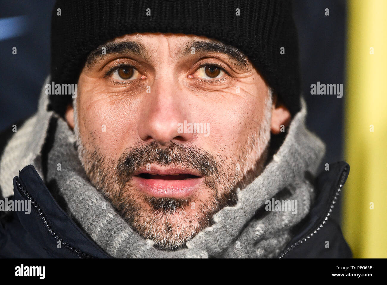 BURTON ON TRENT, Royaume-Uni 23 janvier. Manchester City manager Pep Guardiola au cours de l'Carabao Cup match entre Burton Albion et Manchester City au stade de Pirelli, Burton upon Trent le mercredi 23 janvier 2019. (Crédit : MI News & Sport) Banque D'Images