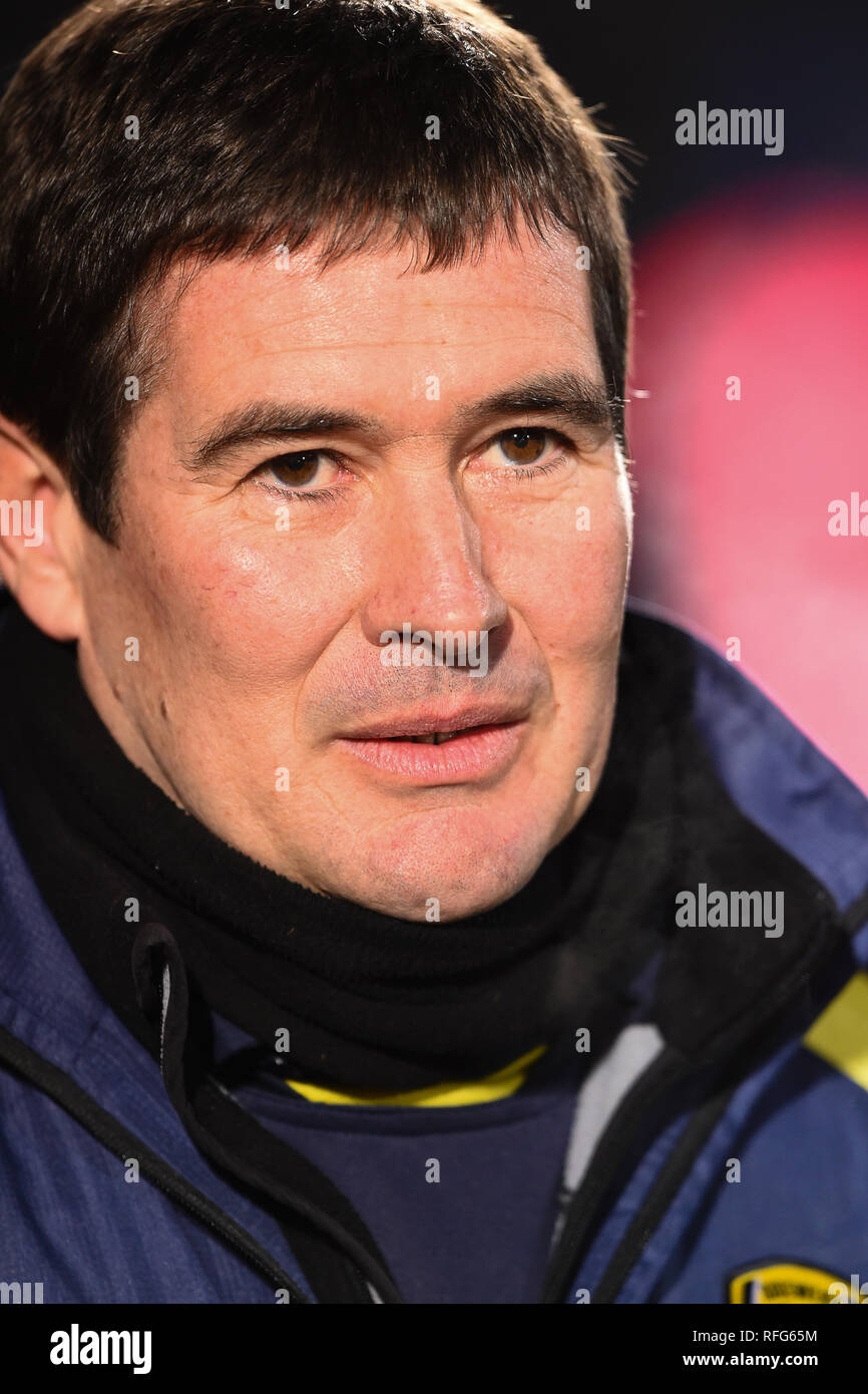 BURTON ON TRENT, Royaume-Uni 23 janvier. Burton Albion manager Nigel Clough durant la Carabao Cup match entre Burton Albion et Manchester City au stade de Pirelli, Burton upon Trent le mercredi 23 janvier 2019. (Crédit : MI News & Sport) Banque D'Images