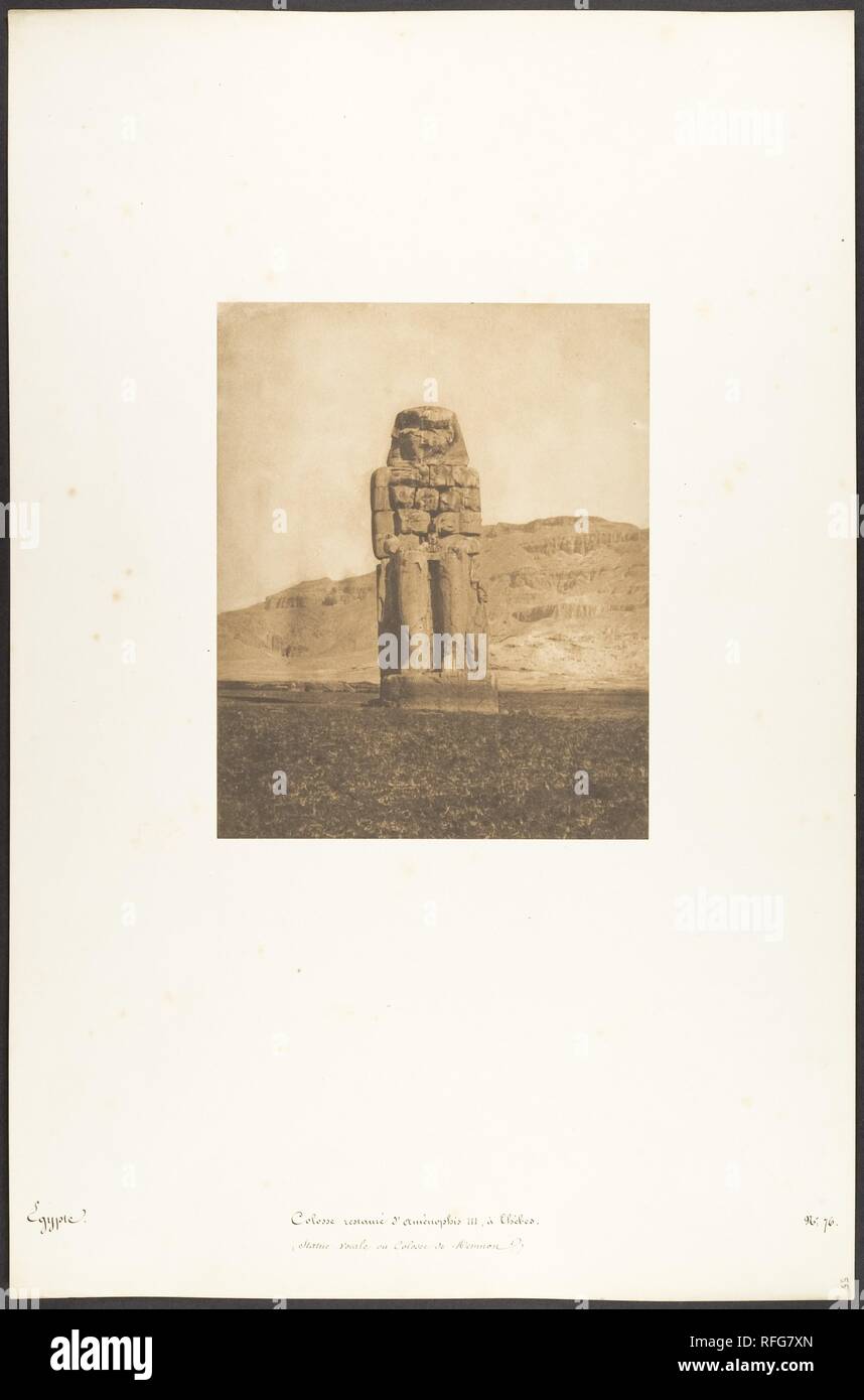 Colosses restauré d' Aménophis III, à Thèbes (Statue vocale ou colosses de Memnon). Artist : Maxime Du Camp (Français, 1822-1894). Image : 7 Dimensions : 13/16 × 6 5/16 in. (19,8 × 16 cm) Mont : 12 × 18 5/16 11/16 in. (31,2 × 47,5 cm). Date : 1849-1850. Musée : Metropolitan Museum of Art, New York, USA. Banque D'Images