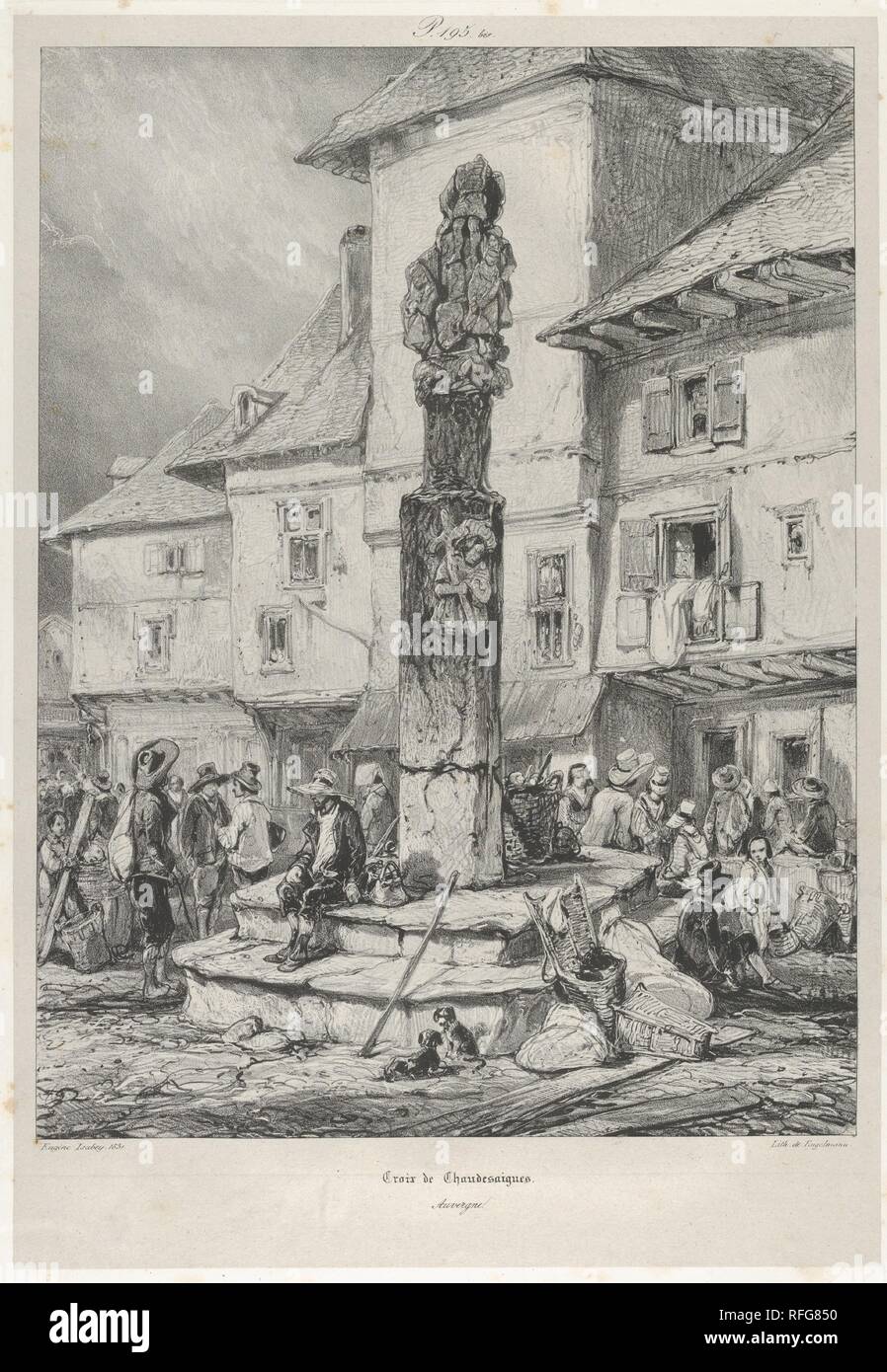 Croix de Chaudesaigues. Artiste : Eugène Isabey (Paris 1803-1886 Français, Lagny). Fiche Technique : Dimensions : 20 7/8 x 13 7/8 in. (53 × 35,3 cm) libre : 14 3/8 × 9 15/16 in. (36,5 × 25,2 cm). Imprimante : Godefroy Engelmann (Allemand (né en France), Mulhouse Mulhouse 1788-1839). Series/portefeuille : Voyages pittoresques et romantiques dans l'ancienne France. Date : 1831. C'est à partir de la série d'impressions Eugène Isabey faite pour le 'Auvergne' chapitre du livre "Voyages pittoresques et romantiques dans l'ancienne France". Musée : Metropolitan Museum of Art, New York, USA. Banque D'Images