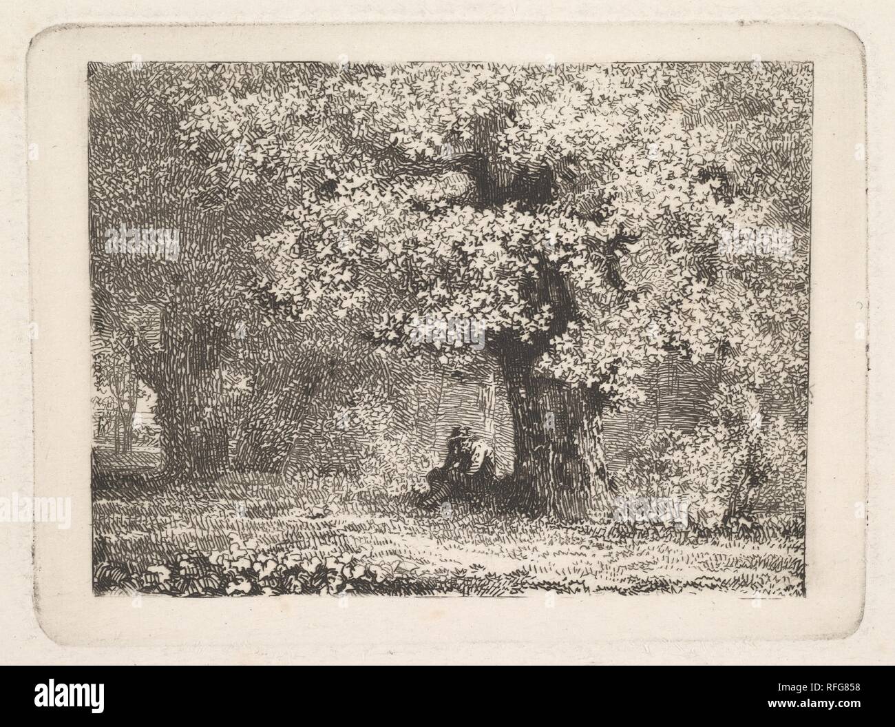 Un homme assis sous un arbre en fleur. Artiste : Johann Christoph Erhard (allemand, Nuremberg 1795-1822 Rome). Dimensions : plateau : 2 3/4 x 3 3/4 in. : Feuille 6 3/4 x 9 in.. Date : du 19e siècle. Musée : Metropolitan Museum of Art, New York, USA. Banque D'Images