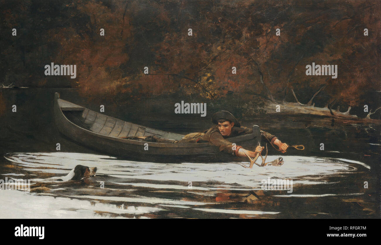 Hound et Hunter. En date du : 1892. Dimensions : hors tout : 71,8 x 122,3 cm (28 1/4 x 48 1/8 in.) : 102,2 x 151,8 encadrée x 10,2 cm (40 1/4 x 59 3/4 x 4 in.). Médium : Huile sur toile. Musée : National Gallery of Art, Washington DC. Auteur : Winslow Homer. Banque D'Images