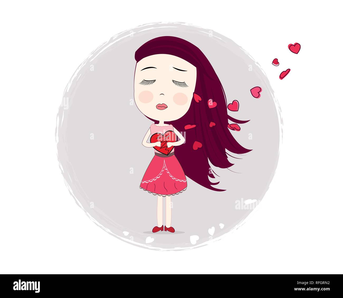 Holding heart tristesse fille. Fille de la solitude. Happy Valentine's day Greeting card Illustration de Vecteur