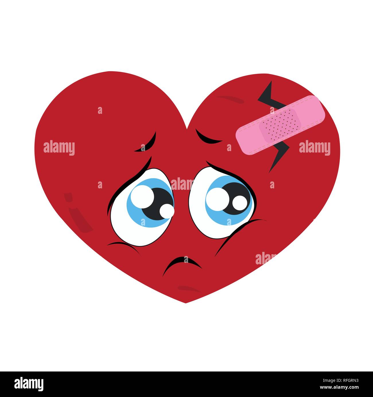 Visage triste. Coeur triste visage. Visage en pleurs. Seul romantique Saint-Valentin carte de souhaits Illustration de Vecteur