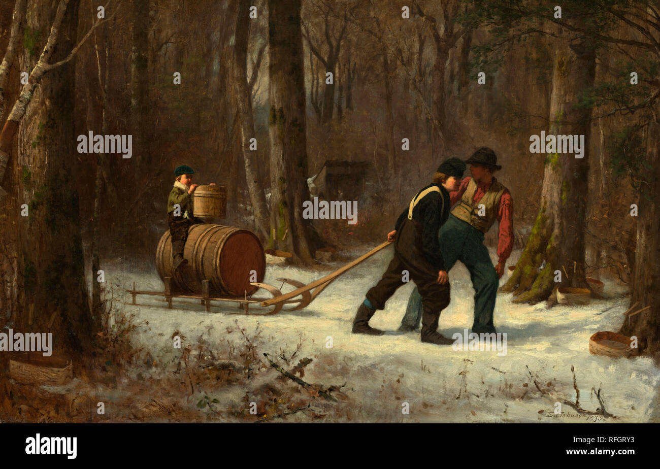 Sur leur chemin vers le camp. En date du : 1873. Dimensions : hors tout : 48,9 x 75,2 cm (19 1/4 x 29 5/8 in.) Encadré : 77,2 x 103,8 x 7,6 cm (30 3/8 x 40 7/8 x 3 in.). Médium : Huile sur carton. Musée : National Gallery of Art, Washington DC. Auteur : Eastman Johnson. Banque D'Images