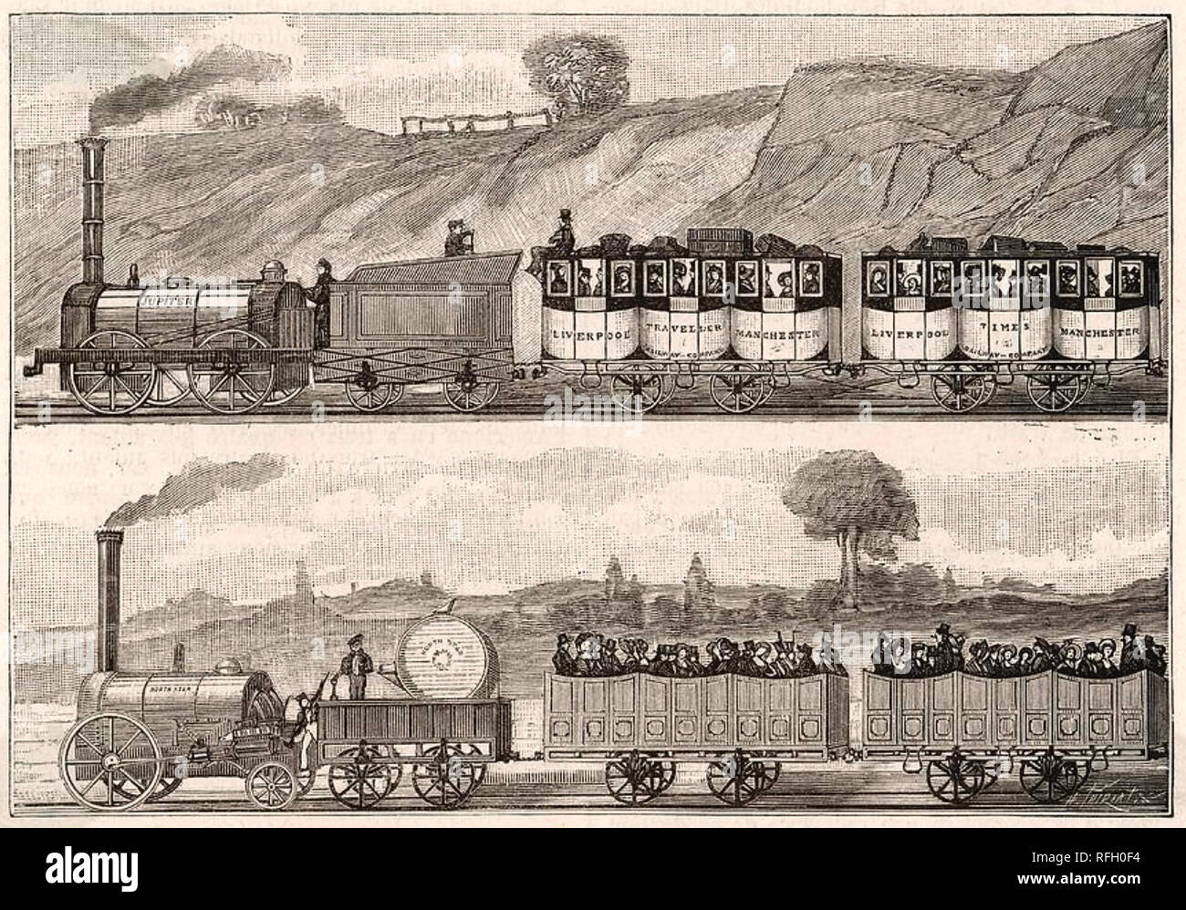 LIVERPOOL ET MANCHESTER RAILWAY dans une gravure 1830 Banque D'Images