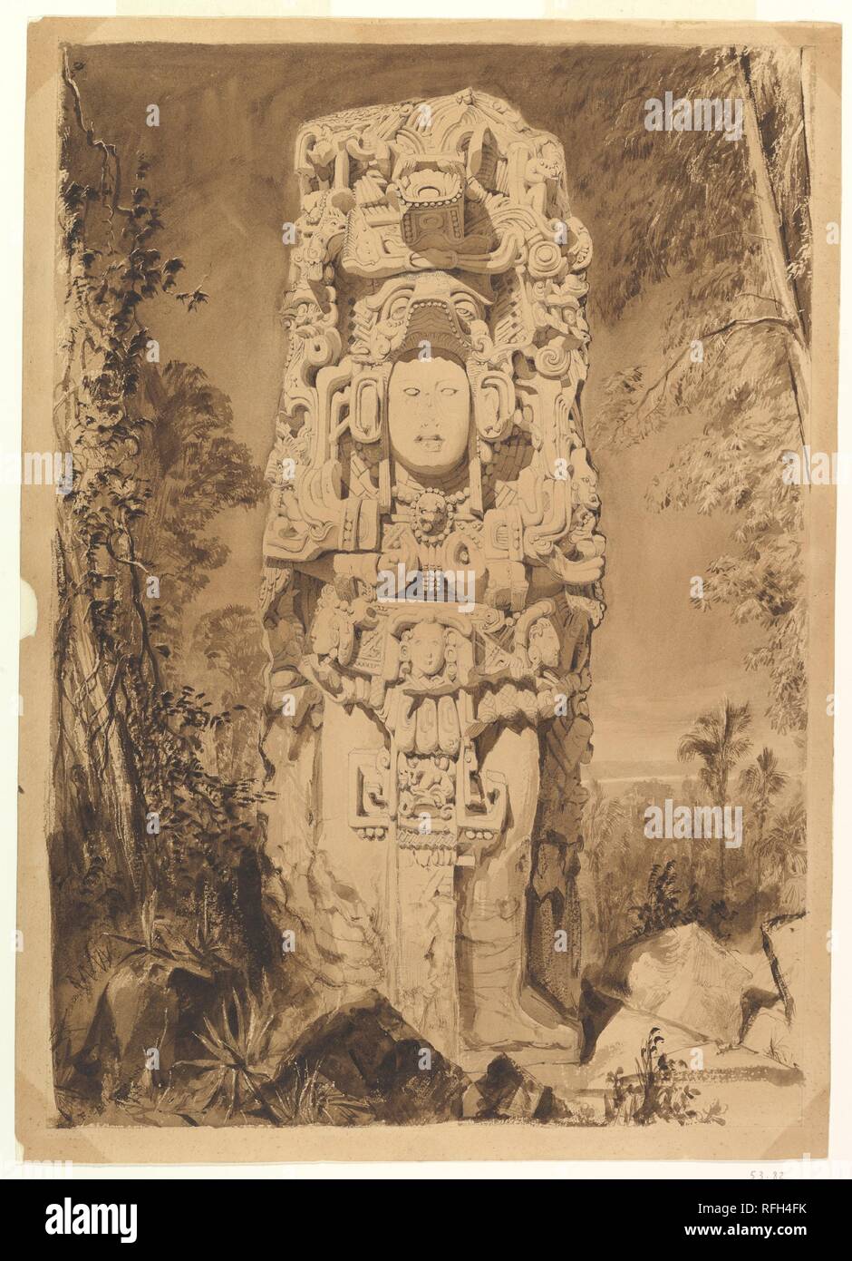 La stèle à Copan. Artiste : Frederick Catherwood (britannique, Londres 1799-1854 Décès en mer, près de Liverpool). Dimensions : 22-7/16 x 16-1/16 in. (57,1 x 40,8 cm). Date : 1843. Musée : Metropolitan Museum of Art, New York, USA. Banque D'Images