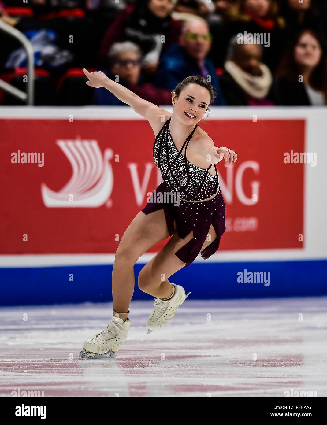 Detroit, Michigan, USA. 24 Jan, 2019. Bell Mariah est concurrentiel dans le programme court dames au cours de l'US Figure Skating Championship à Little Caesars Arena, Detroit, Michigan. Crédit : Scott Hasse/ZUMA/Alamy Fil Live News Banque D'Images