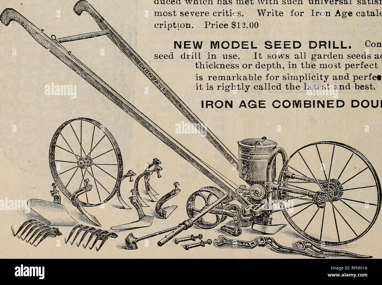 . [Catalogue]. Pépinière Missouri Kansas City ; les catalogues de graines de fleurs, graines de légumes Catalogues Catalogues Catalogues ; instruments agricoles. L'ÂGE DE RON,^ HILL SEEDER. Cette colline et percer Seeder est offert au public Semoir modèle. Après étude approfondie et plus prudent des expériences dans les domaines. Il n'y a jamais été un outil introduit qui a rencontré une telle satisfaction universelle, même à partir de la critiques les plus sévères. Pour écrire à l'âge de fer catalogue complet avec des- cription. Prix $1-3.00 NOUVEAU MODÈLE SEMOIR. Considéré comme le meilleur usage de semoir. Il sème les graines de jardin tous les accur Banque D'Images