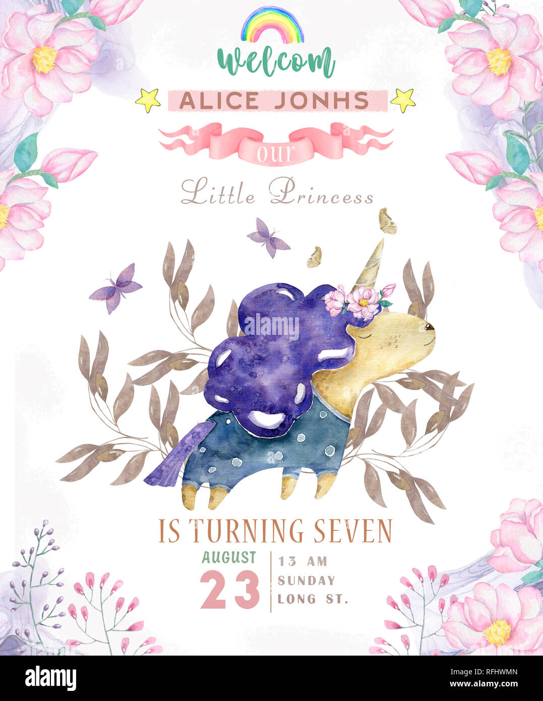 Aquarelle Aquarelle Clipart Mignon Isoles Unicorn Les Licornes Pepiniere Illustration Les Licornes Princesse Poster Rose A La Mode Cartoon Cheval Anniversaire Invi Photo Stock Alamy