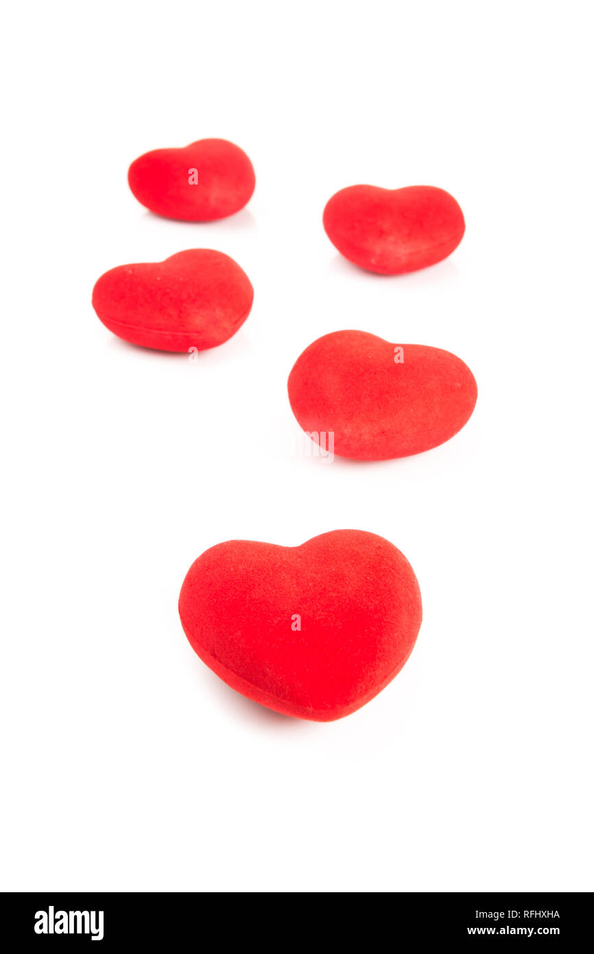 Valentines Day background avec coeurs rouges sur fond blanc Banque D'Images