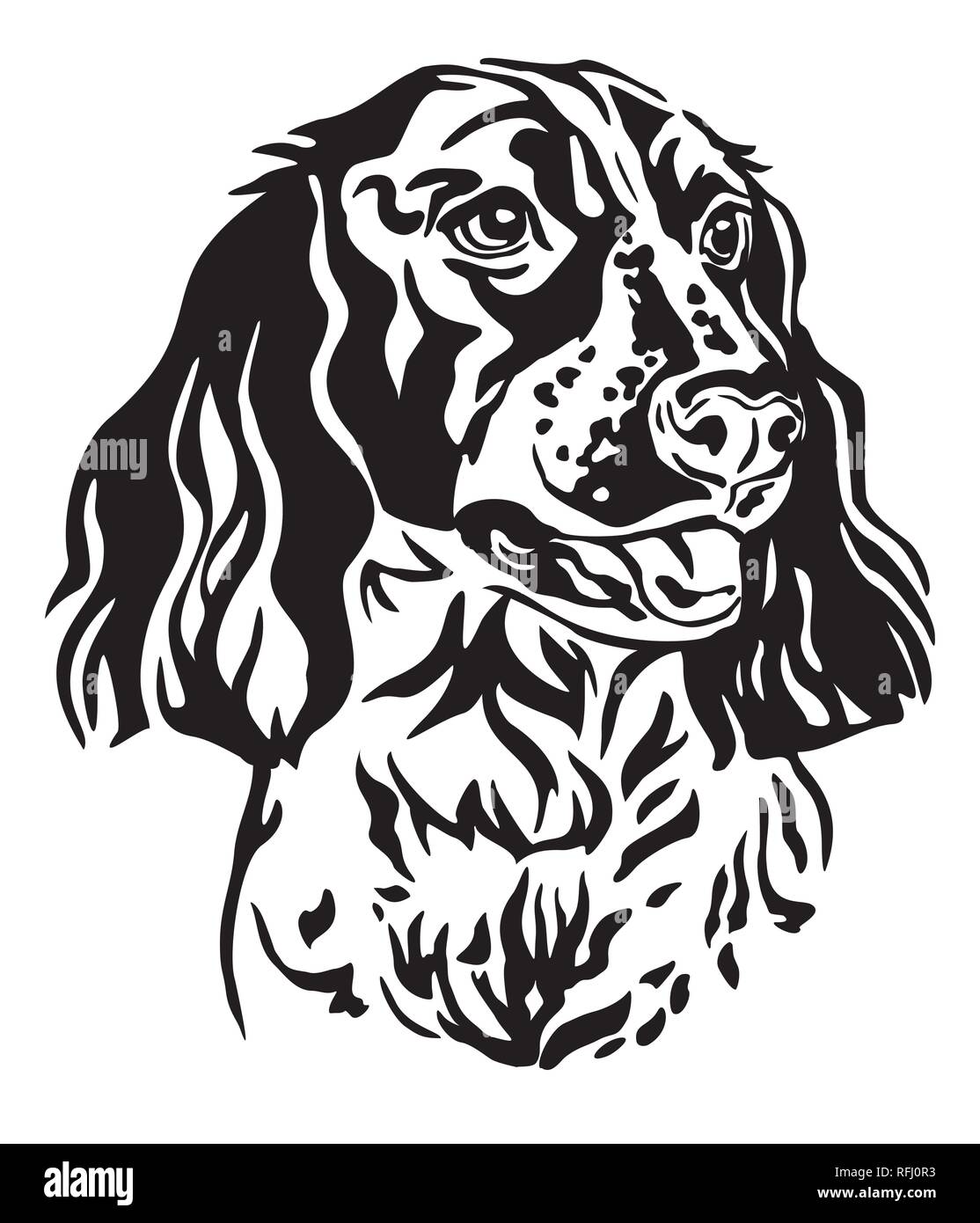 Contour décoratif portrait de chien Épagneul russe, vector illustration en couleur noir isolé sur fond blanc. Droit pour la conception et de tatouage. Illustration de Vecteur