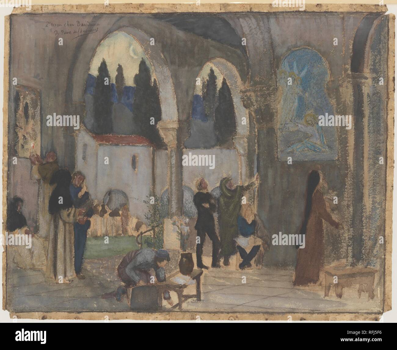 L'inspiration chrétienne. Artiste : Pierre Puvis de Chavannes (Français, Lyon 1824-1898 Paris). Image : 18 Dimensions : 23 5/8 x 1/2 in. (47,3 x 59,7 cm) ; feuilles : 19 5/8 x 24 3/16 po. (49,9 x 61,4 cm). Date : du 19e siècle. Musée : Metropolitan Museum of Art, New York, USA. Banque D'Images