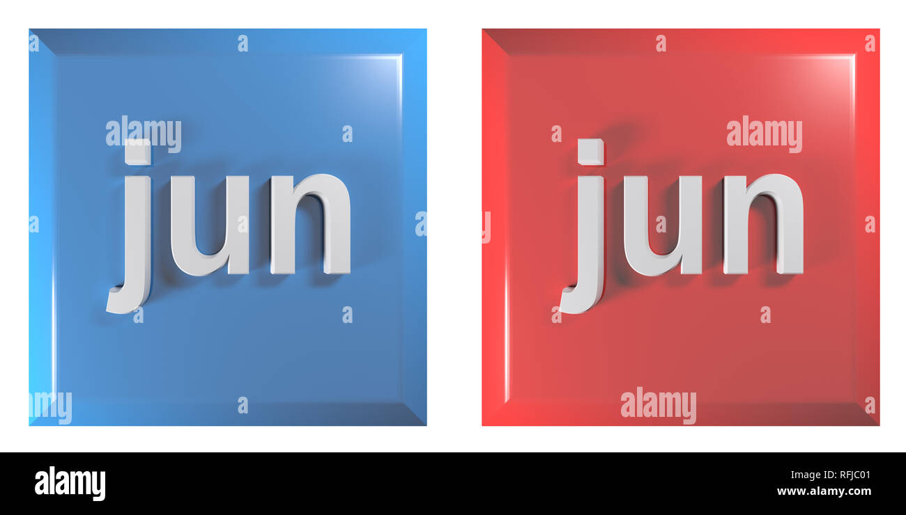 Le bleu et le rouge couple de boutons carrés Juin - le rendu 3D illustration Banque D'Images