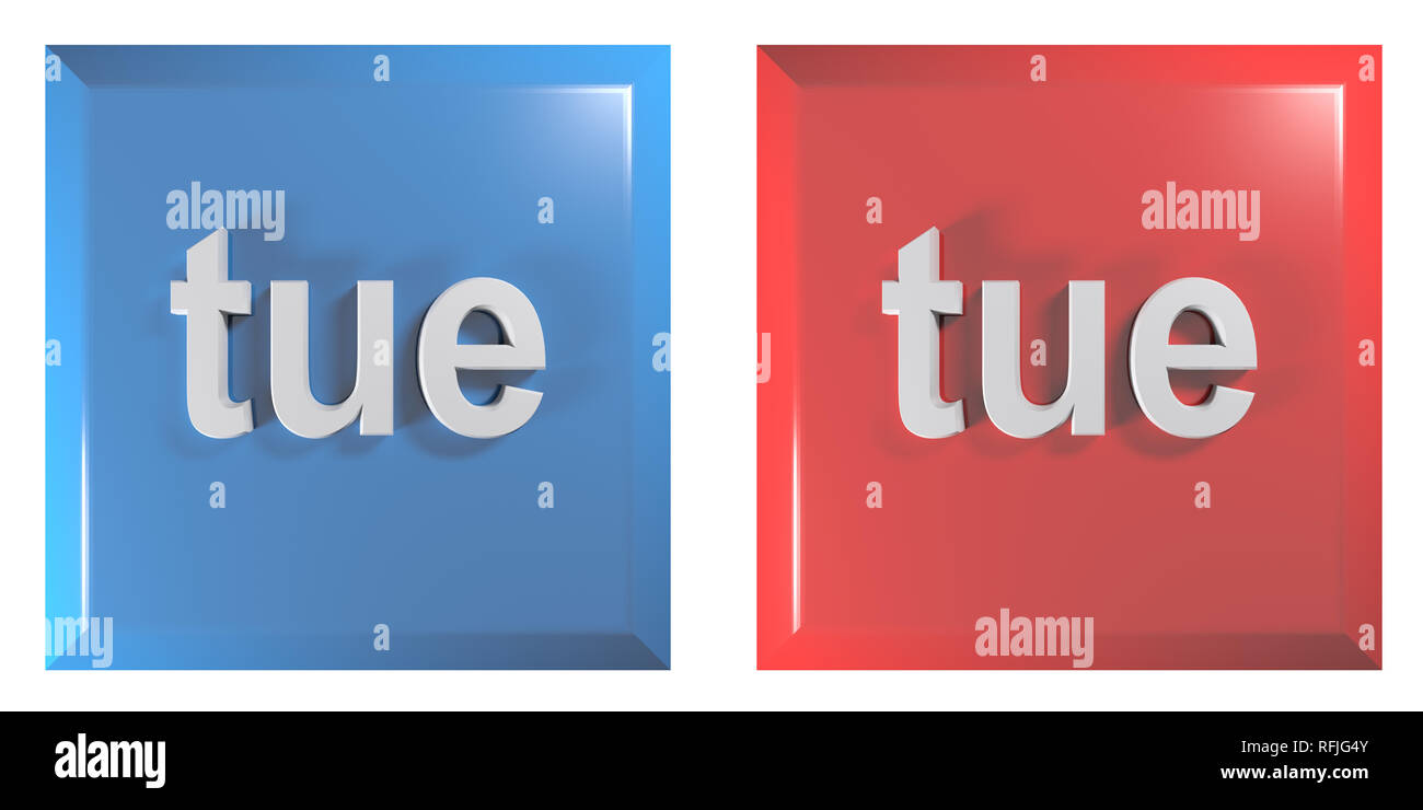Le bleu et le rouge couple de boutons carrés mardi - le rendu 3D illustration Banque D'Images