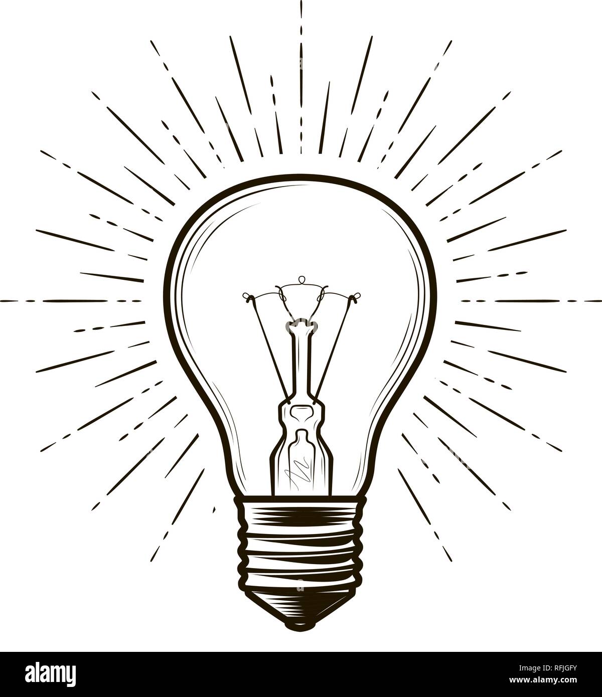 Lampe, ampoule de croquis. L'électricité, l'éclairage électrique, notion d'énergie. Hand drawn vector illustration Illustration de Vecteur