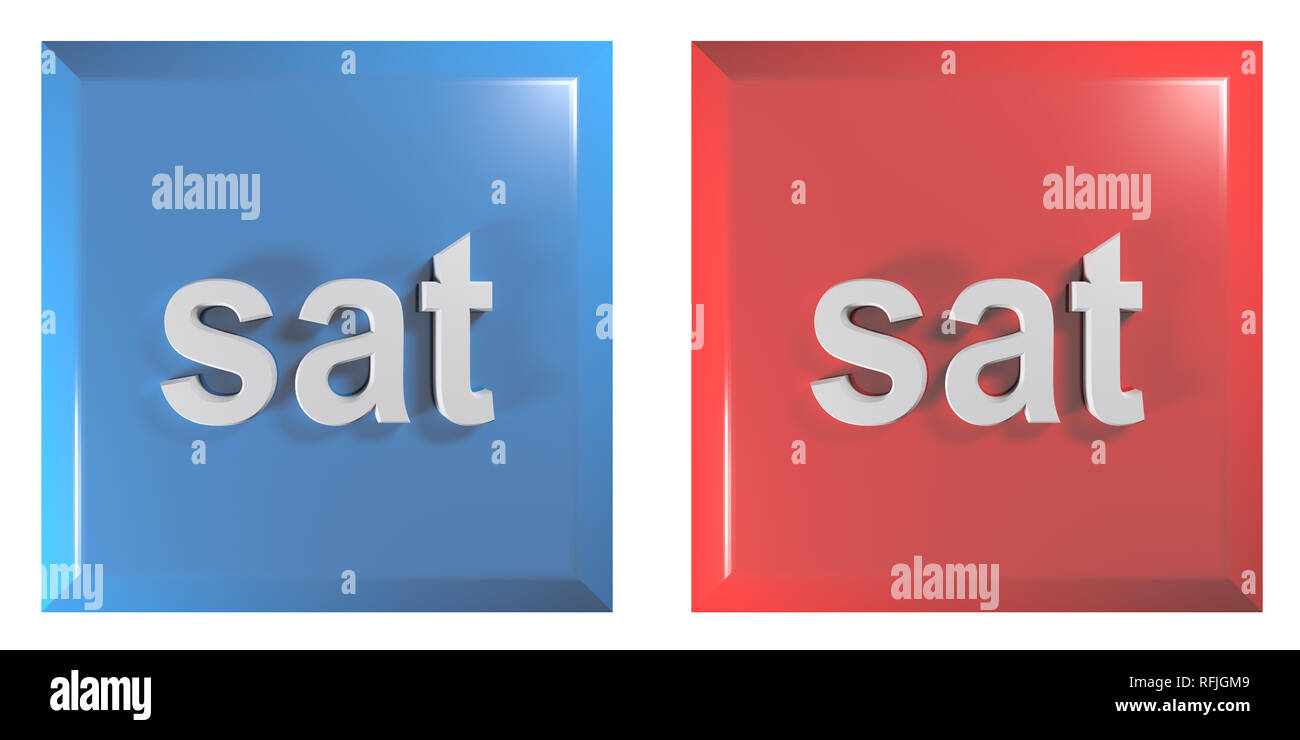 Le bleu et le rouge couple de boutons carrés samedi - le rendu 3D illustration Banque D'Images