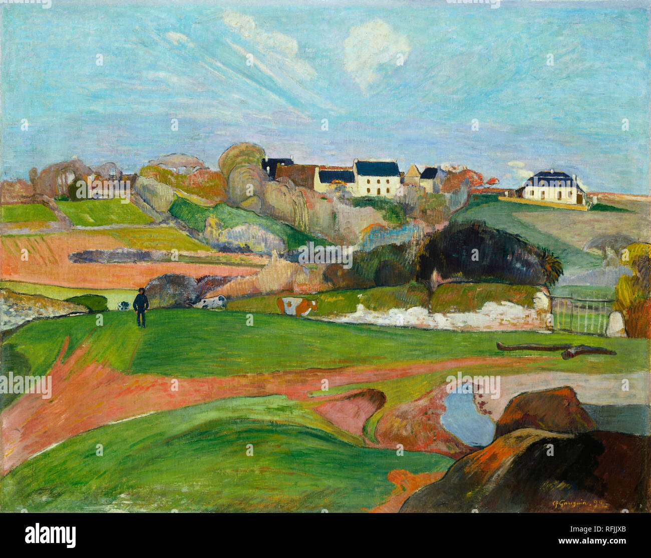 Paysage à Le Pouldu. En date du : 1890. Dimensions : hors tout : 73,3 x 92,4 cm (28 7/8 x 36 3/8 in.) : 103,2 x 122,9 encadrée x 10,4 cm (40 5/8 x 48 3/8 x 4 1/8 in.). Médium : Huile sur toile. Musée : National Gallery of Art, Washington DC. Auteur : Paul Gauguin. Banque D'Images