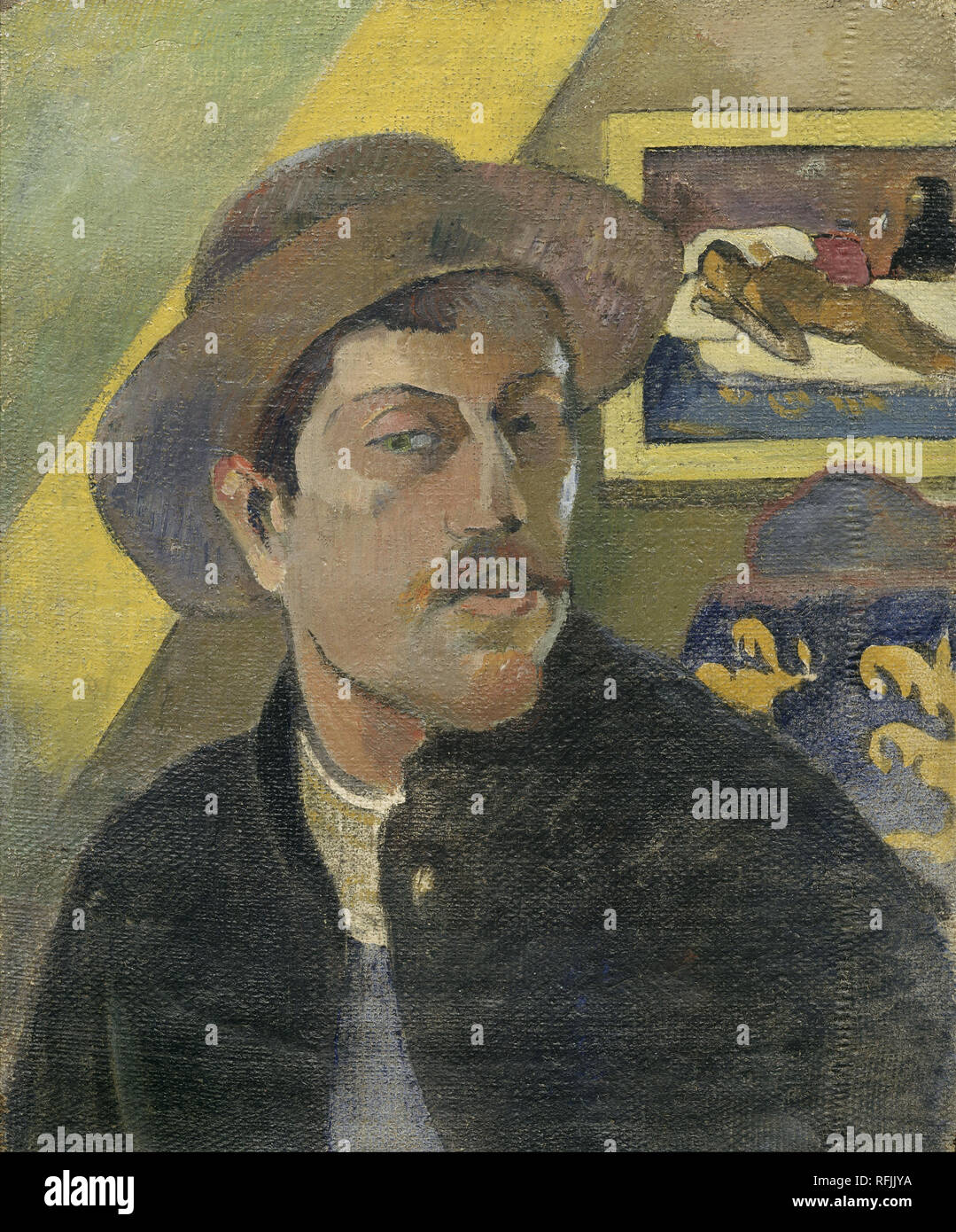 Portrait de l'artiste Autoportrait avec un chapeau. Date/période : 1893 - 1894. La peinture. Huile sur toile, double face. Hauteur : 460 mm (18.11 in) ; Largeur : 380 mm (14,96 po). Auteur : Paul Gauguin. GAUGUIN, PAUL. Gauguin, Paul Eugéne Henri. Banque D'Images