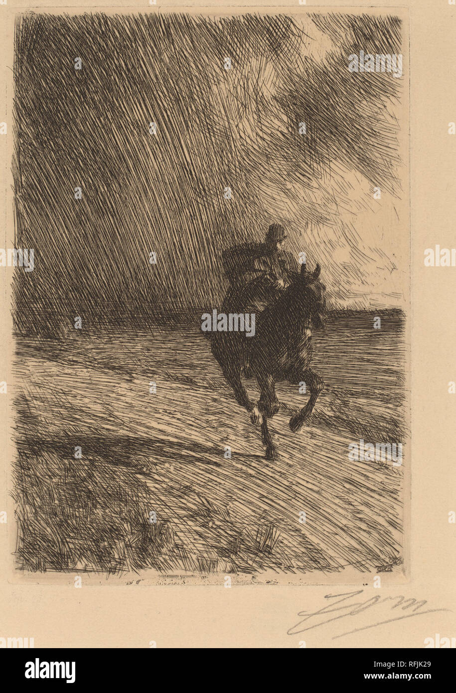 Tempête. En date du : 1891. Technique : gravure sur bois sur papier. Musée : National Gallery of Art, Washington DC. Author : Anders Zorn. Banque D'Images