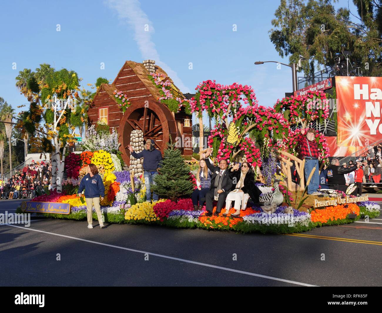 PASADENA, CALIFORNIE-Le 1 janvier, 2018 : des flotteur les Lions Club International à la 129e Tournoi de Roses parade. Banque D'Images