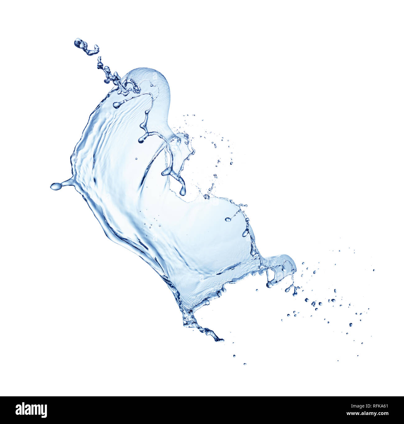 Seul splash d'eau bleue isolé sur fond blanc Banque D'Images