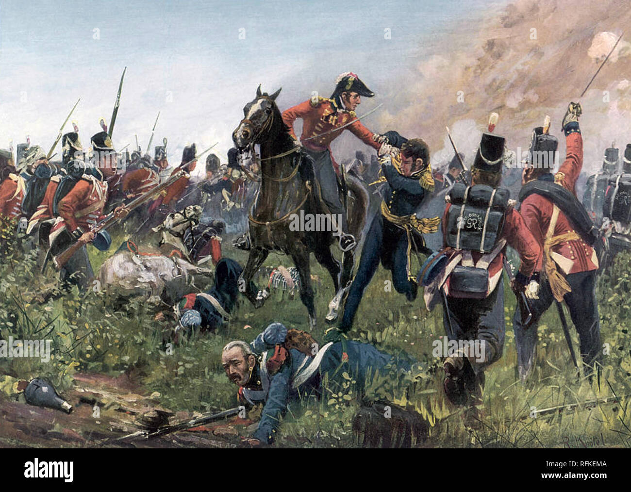 HUGH HALKETT (1783-1863) soldat britannique qui fut plus tard un général de l'armée Hanovrienne. La peinture de l'artiste allemand Richard Knötel montrant sa capture du général français Cambronne Banque D'Images