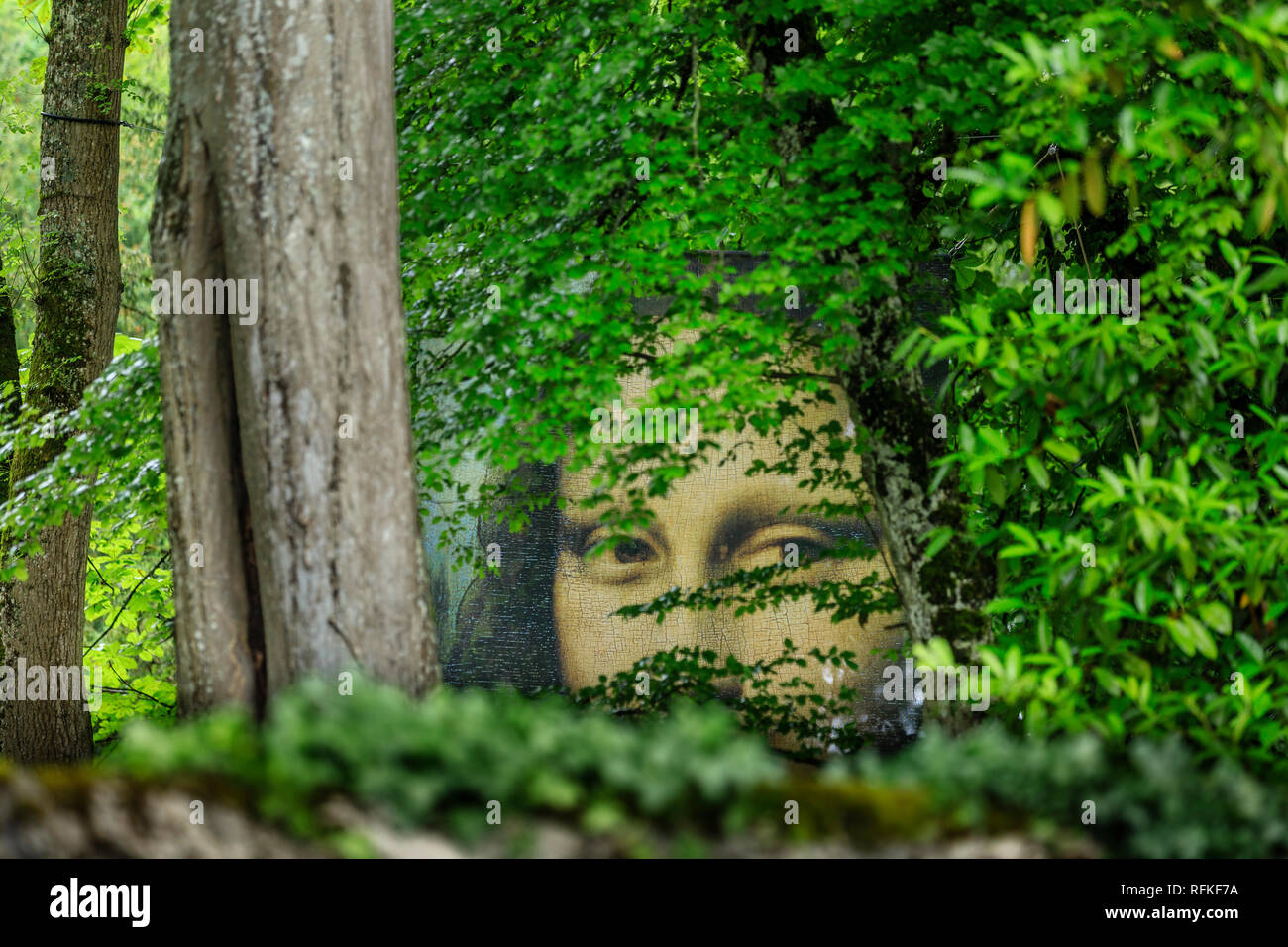 France, Indre et Loire, Amboise, Mona Lisa ou la Joconde se cachant dans les arbres // France, Indre-et-Loire (37), Amboise, jardin et Château du Clos Lucé, Banque D'Images